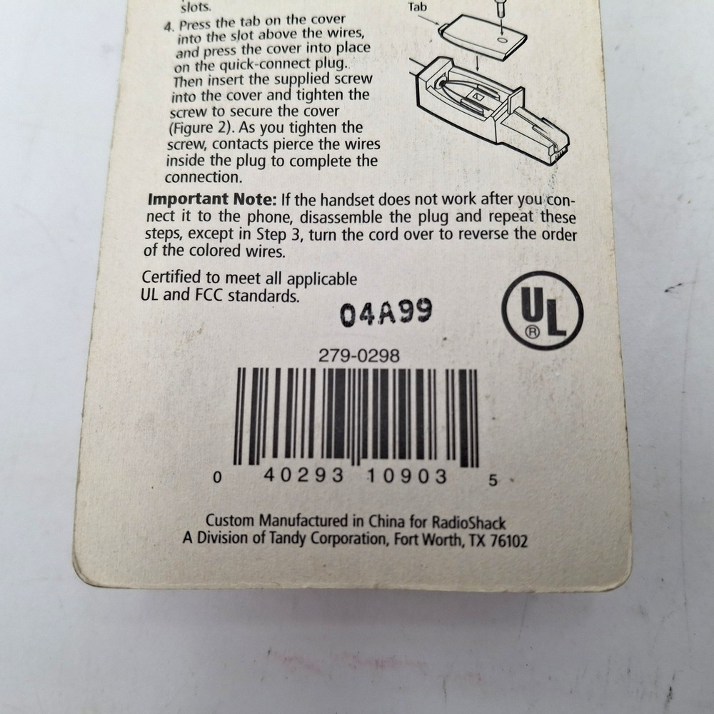 2 RadioShack 279-298 Handset Quick-Connect Modular Plug & 1 Malibu Triplex Jack