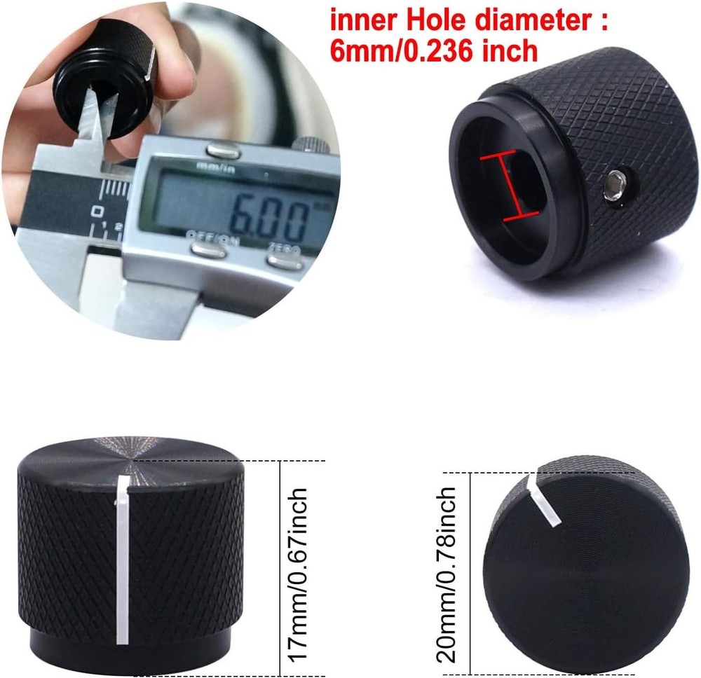 Compact Anodized Aluminum Rotary Knobs, 2pcs Volume & Switch Control - 20mm