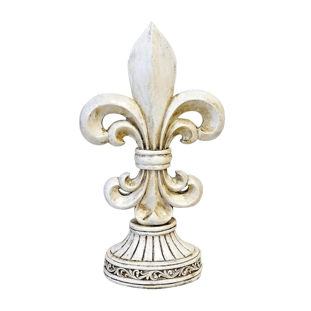 Rustic Fleur De Lis Figurine – Distressed White Vintage Tabletop Home Decor