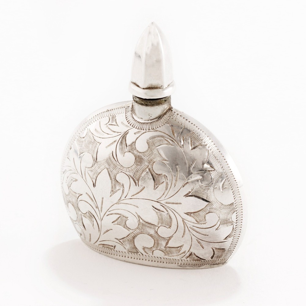 JAPANESE 950 SILVER PERFUME,FUNNEL ORIGINAL BOX SCROLL & FOLIATE MONOGRAM LIS