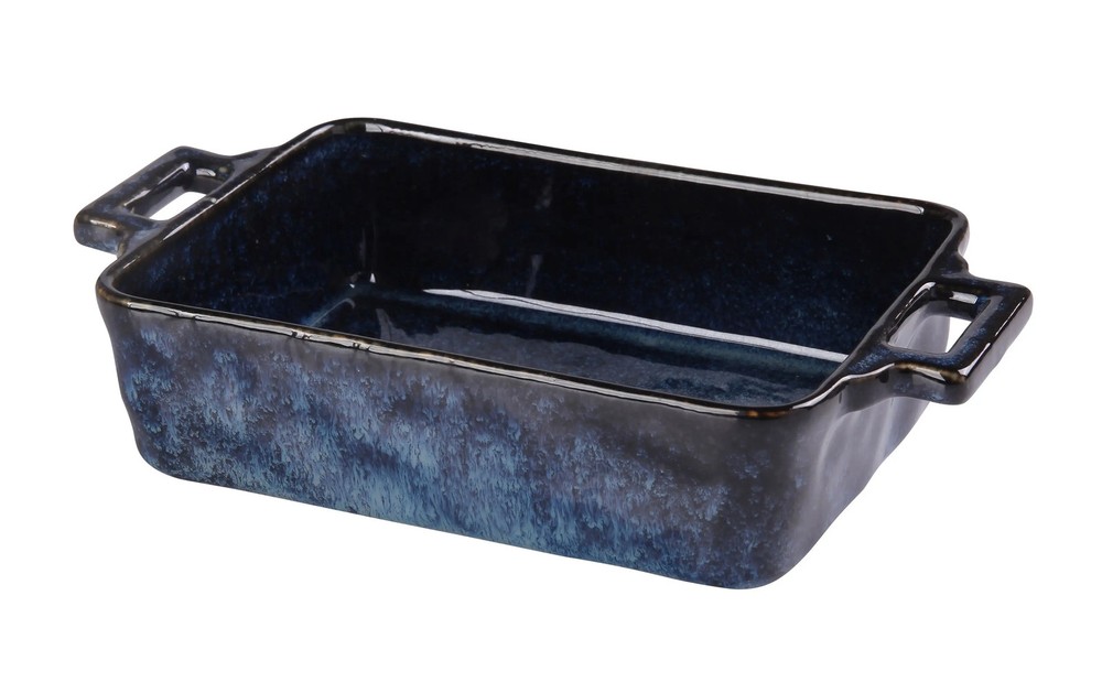 Yanco China BL-912 Blue Star Glazed Porcelain 70 oz. Rectangular Bake Dish