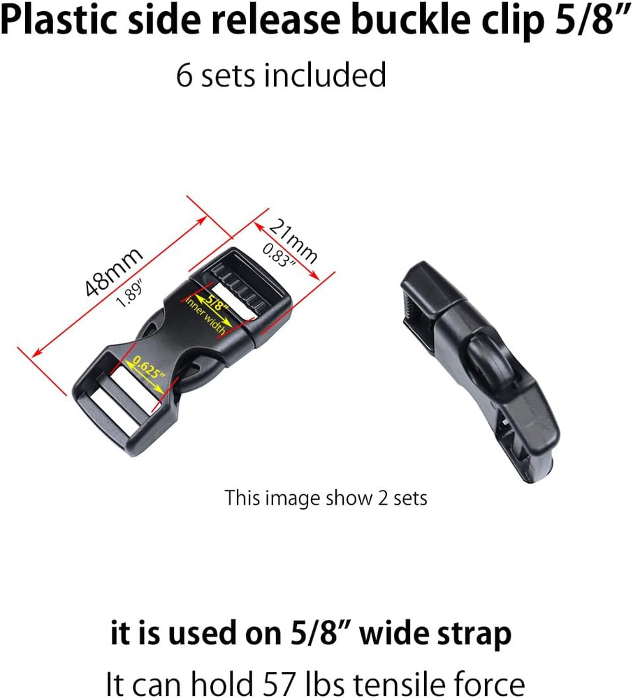 Heavy Duty Side Release Buckles with Plastic Tri Glide Slides