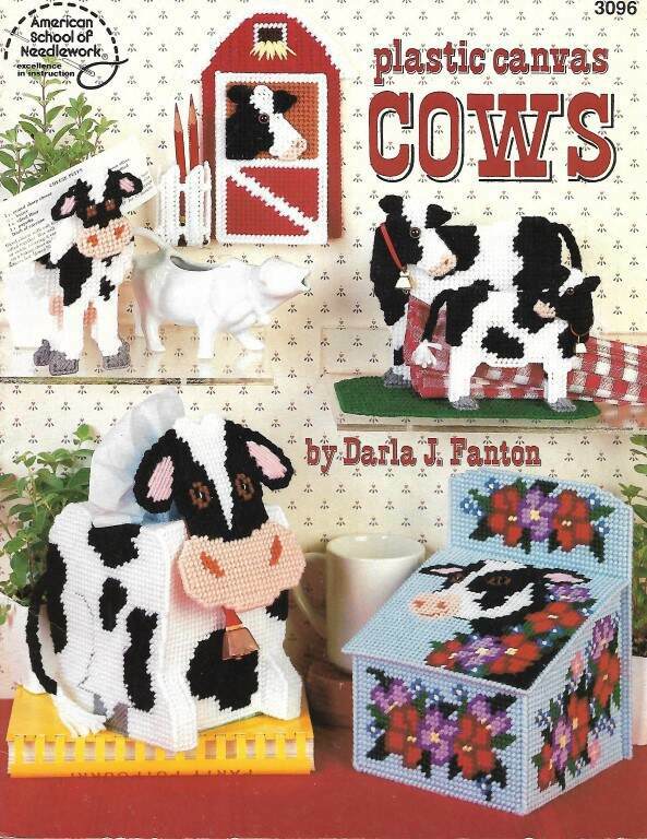 PLASTIC CANVAS COWS TISSUE COVER/PLANTER/MORE!! CUTE!!!