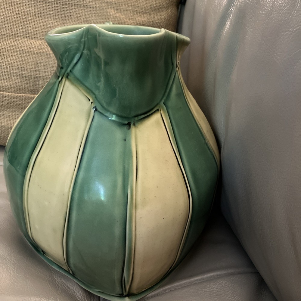 Handmade Art Pottery Pitcher Vase Squared Base Signed