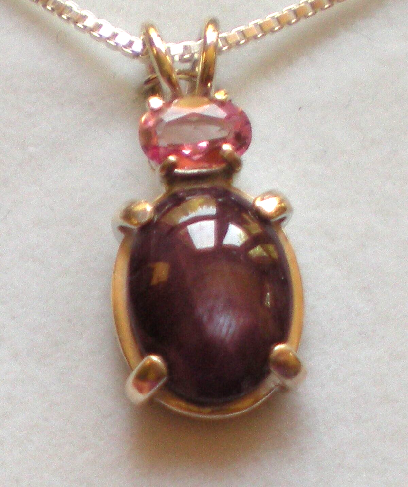 Star Ruby with Pink Topaz Pendant - Sterling Silver j2814