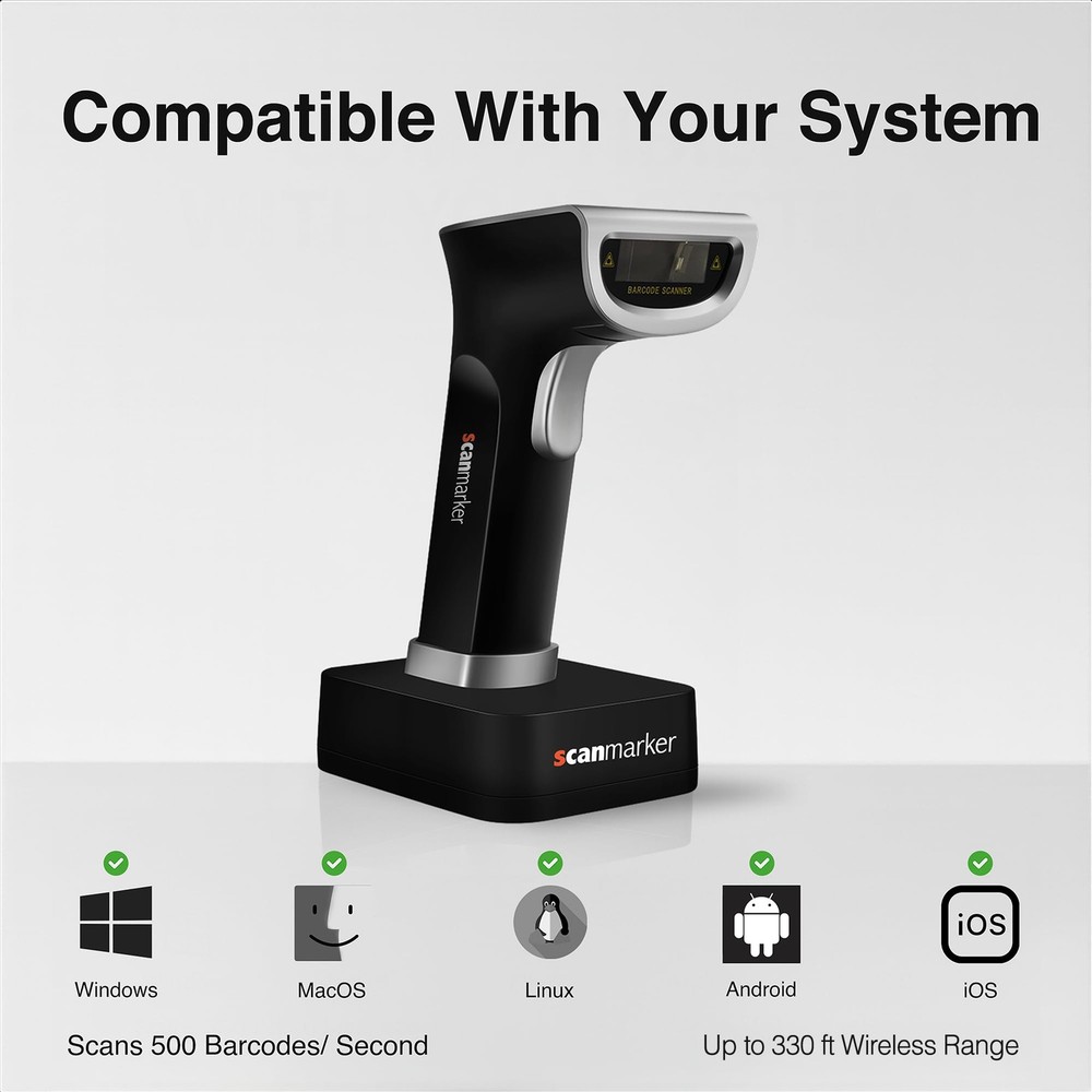 Scanmarker 1D/2D Barcode Scanner Wireless – Boost Speed & Accuracy with...
