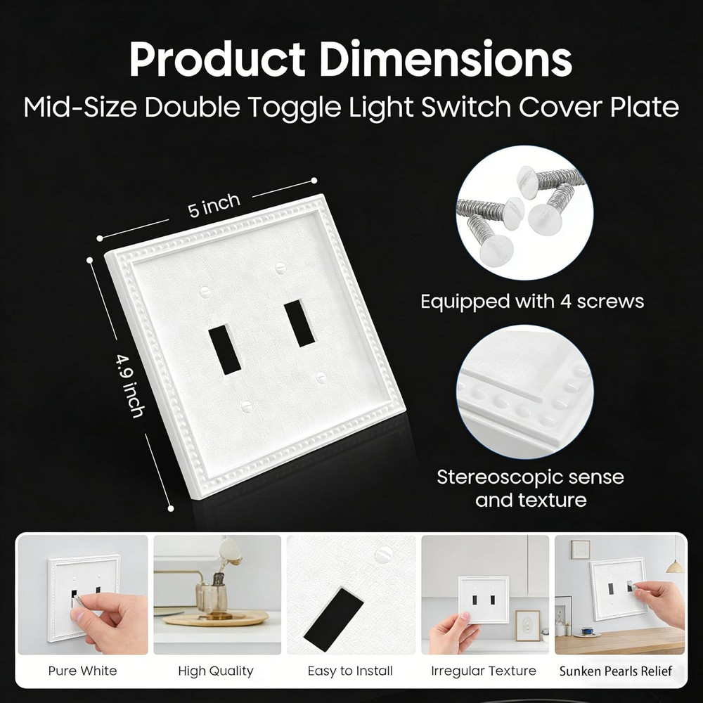 EFTV 10 Pack Mid-Size Toggle Light Switch Wall Plates 2-Gang Switch Electrical C