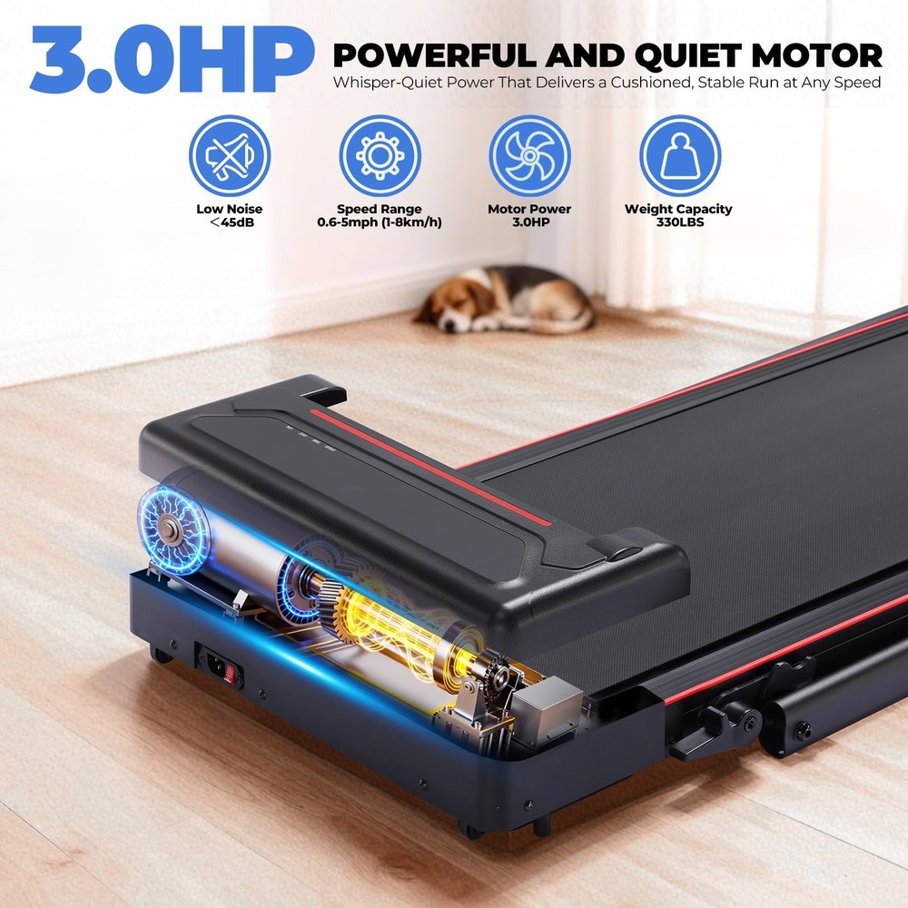 Walking Pad Treadmill with Adjustable Height Handle Bar, 3HP Quiet Foldable U...