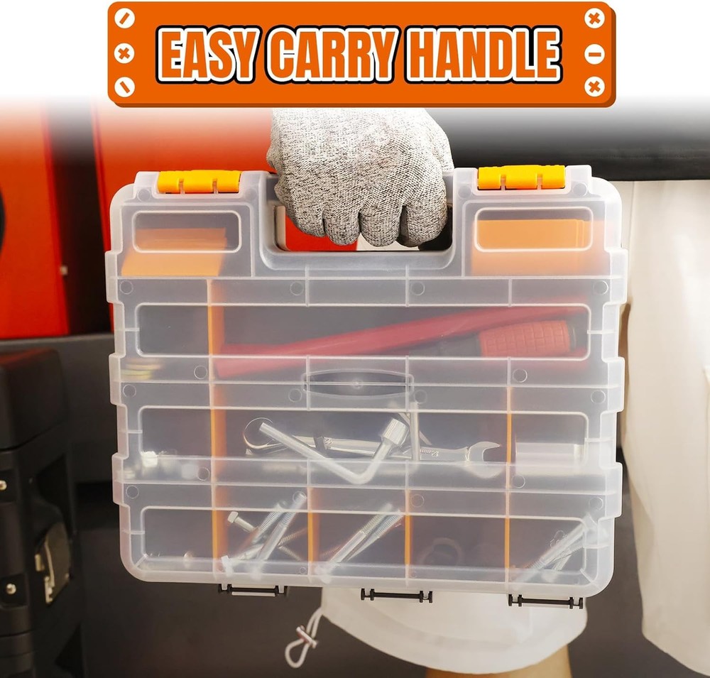 4 Pack Tool Box W/ Transparent Lid Double Side 34-Compartments Organizer Box