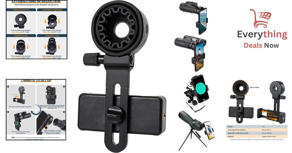 Telescope Phone Adapter Universal Mount fit Binoculars Microscope Spotting Scope