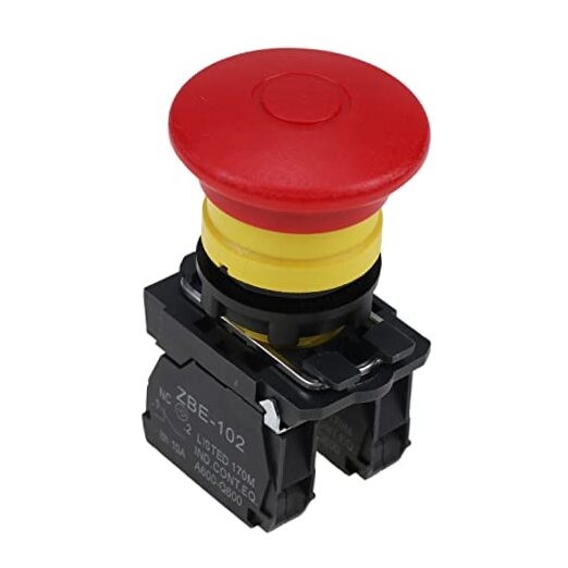 Emergency Stop Switch 122514GT, Push Button, Hinge Lever, ON-OFF, Red,