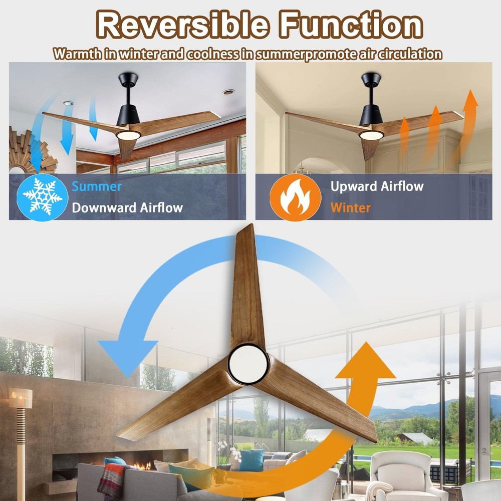 52" Ceiling Fans with Light, Solid Wood Ceiling Fan with Remote Control and D...