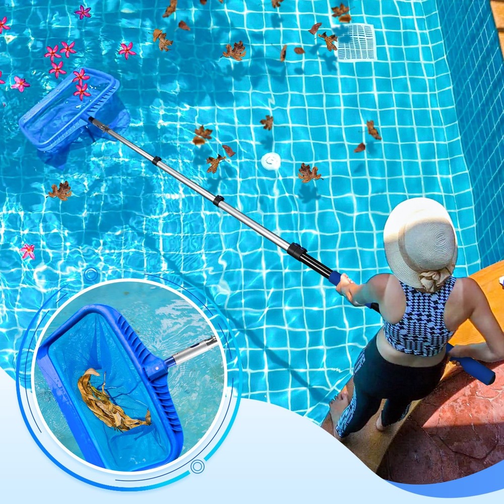 16FT Reach Aluminium Telescoping Pool Pole 4 Baffle Locks Universal