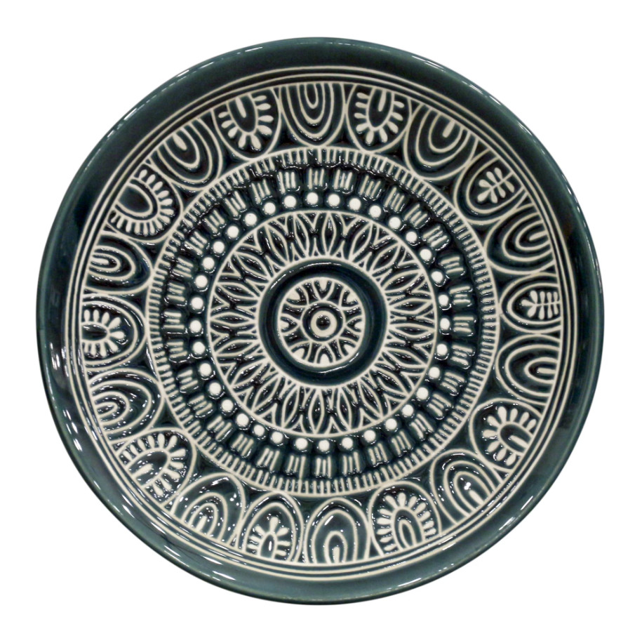 Teal Medallion 12-Piece Stoneware Dinnerware Set