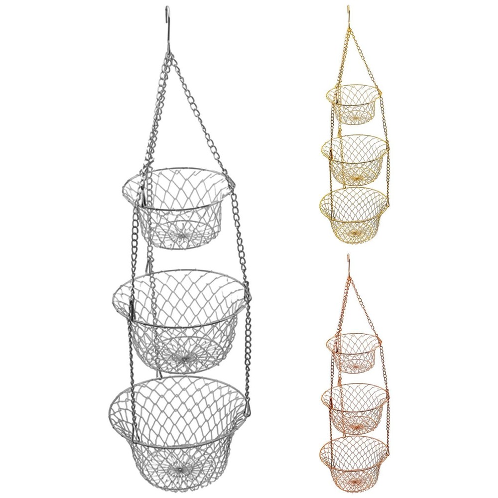 3 Tier Hanging Fruit Basket Heavy Duty Wire Fruit Organizer for Kitchen