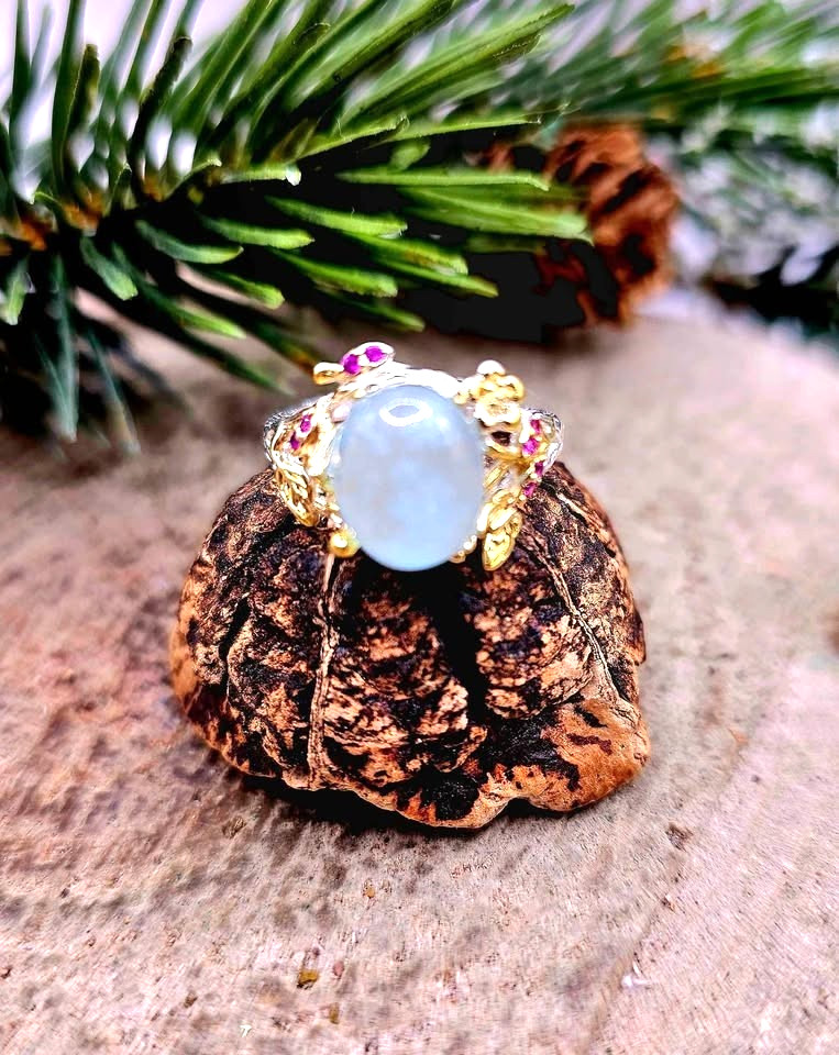 Nature Blue Morganite Stone Adjustable Ring