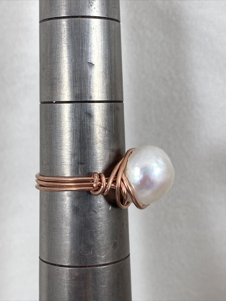 Handmade ~ Copper Wire Wrap ~ White Pearl Ring ~ Size 7 #171