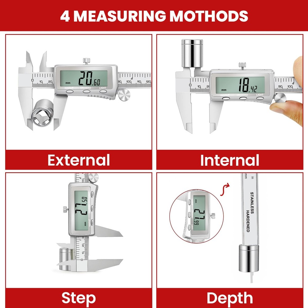 Digital Caliper 6 Inch, Rechargeable Calipers Tool with Backlight LCD 6In