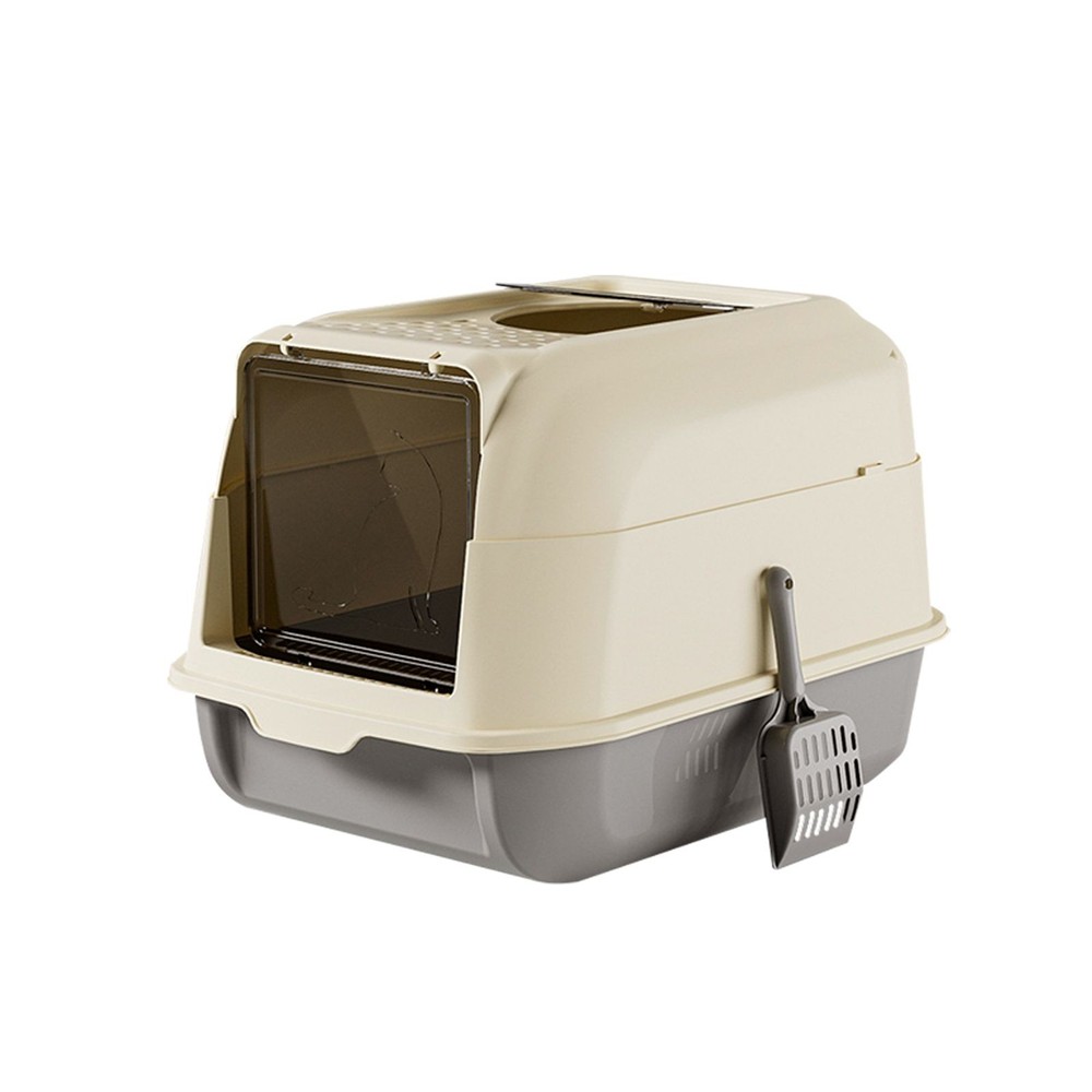 Extra Large Dual-Entry Cat Litter Box, Convertible Open/Enclosed,Odor Control
