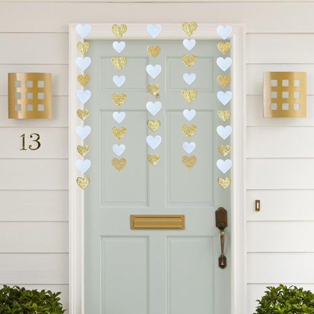Gold and White Heart Decorations Double Sided Sequin 3D