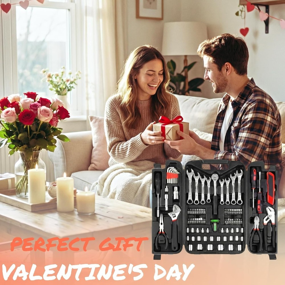 95 Piece Tool Set, Tool Kit, Mechanics Tool Set, Portable Toolbox with Adjust...