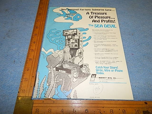 1970 Midway SEA DEVIL Arcade Game Advertising Flyer