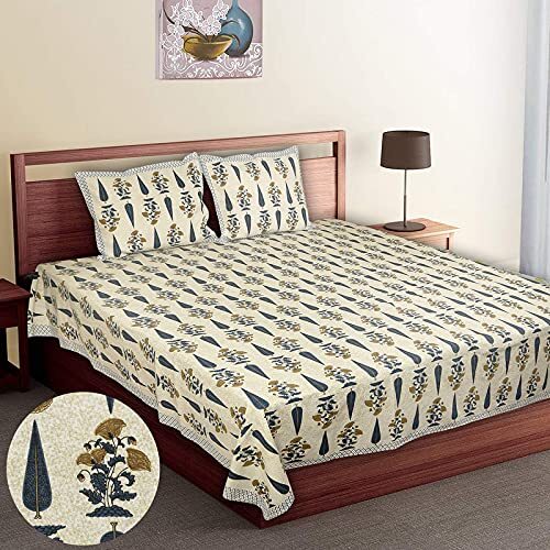 Cotton 3 Pc Bedding Set | Floral Sequence Print | 1 Bedsheet | 2 Pillow Cover
