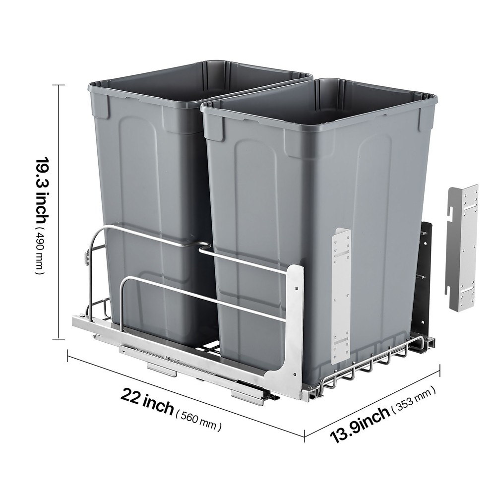Double Pullout Waste Container Kitchen Trash Can with Soft Close Grey 35QTx2