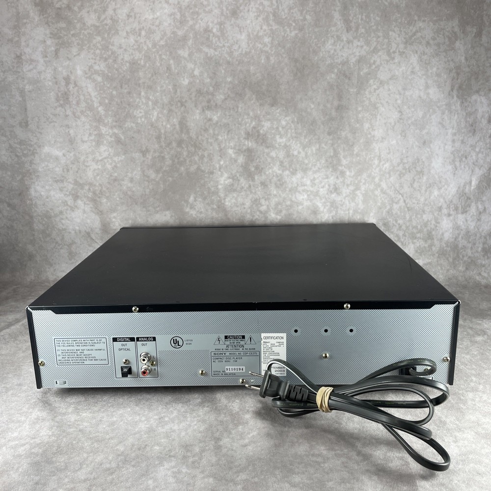 Sony CDP-CE275 Black 5 CD Changer Compact Disc Player Tested Works