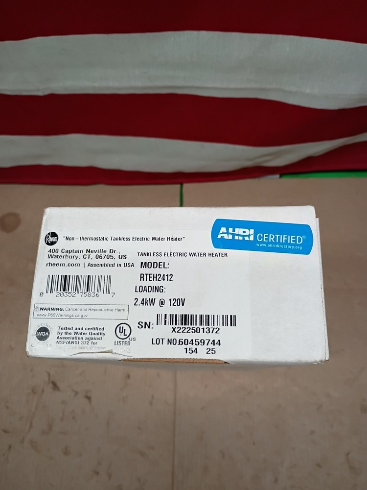 Rheem RTEH2412 2.4kW 120V Non-Thermostatic Tankless Water Heater Commercial NEW