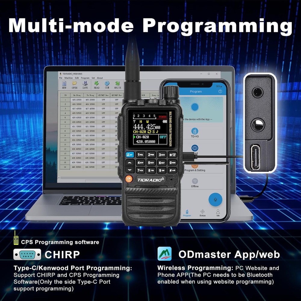 TIDRADIO TD-H3 GMRS Radios Handheld, APP/Web Bluetooth Programming, Black