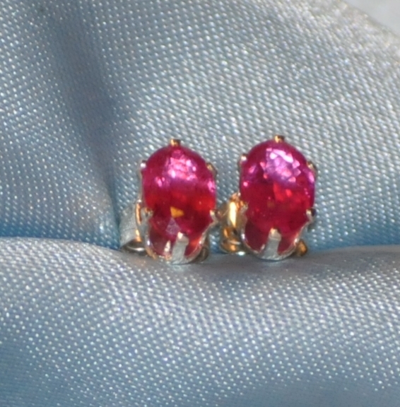 5mm X 3mm OVAL RUBY STERLING SILVER STUDS-- .40CTW