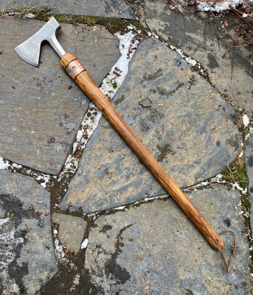 Custom Medieval Style/Scandinavian Battle Axe 38" Long Ash Handle w Copper