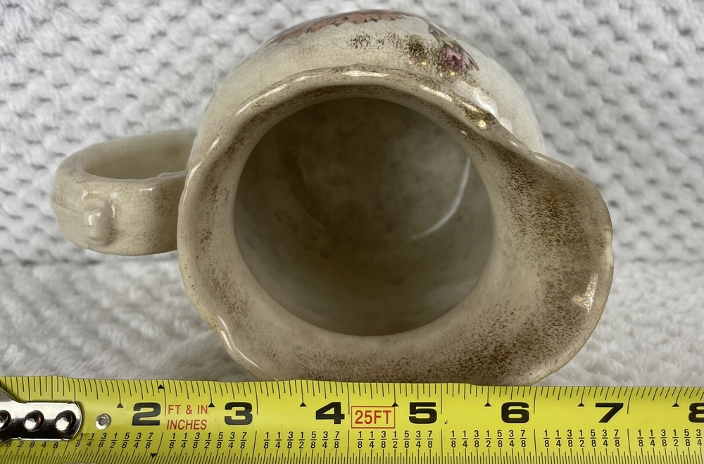 Vintage Floral Milk Pitcher - Ample Gold Flecks - Ornate Nubby Handle