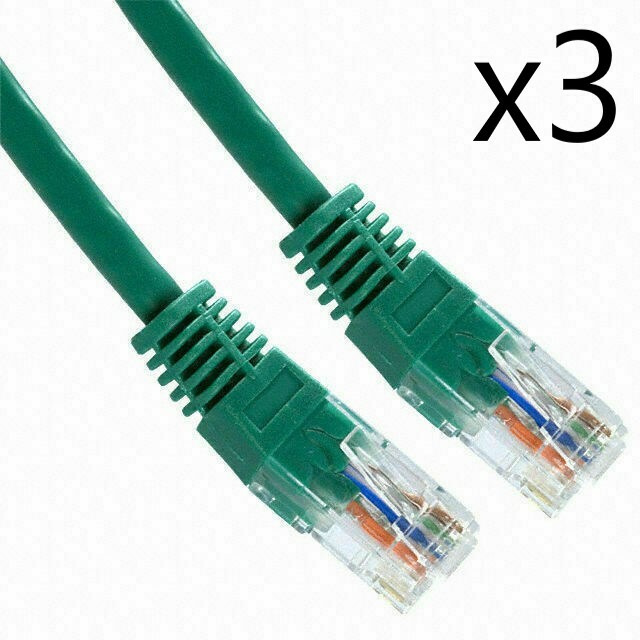 3 Pack Lot - 7ft CAT5e Ethernet Network LAN Router Patch Cable Cord Wire Green