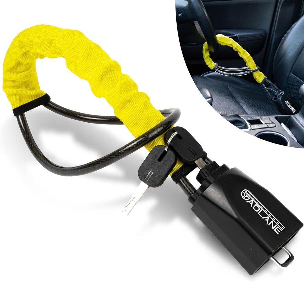 Double Lock Car Security System - High Visibility Steering Wheel & Seatbelt Lock
