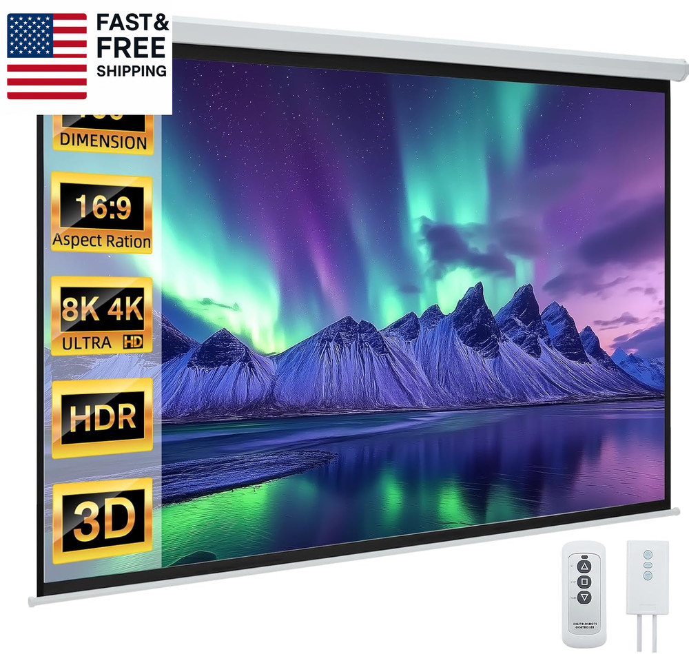 150" Projector Screen Motorized 16:9, 4K HD Pull down Retractable Projection Sc