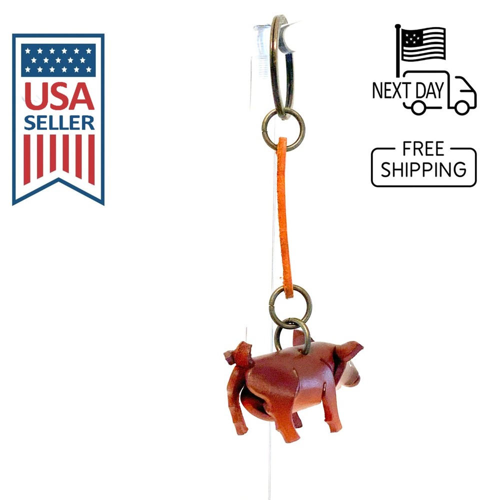 Pig (Brown) Handmade Leather Keyring