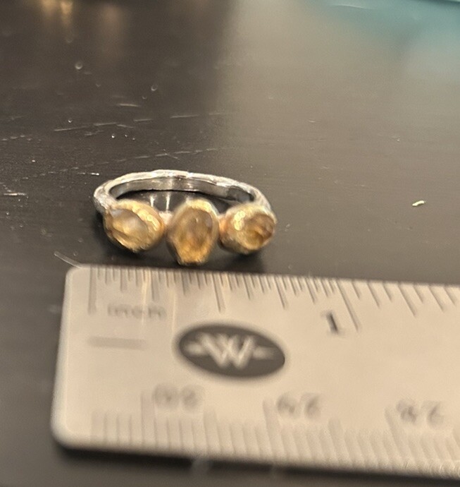 Yellow Citrine 3 Stone Ring