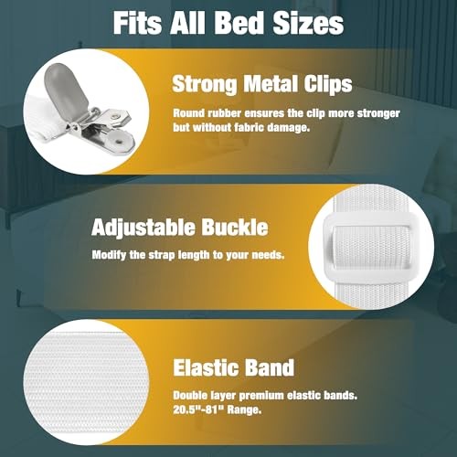 2 Pack Extra Long Bed Sheet Straps, Strong Diagonal Bedding Clips, Easy