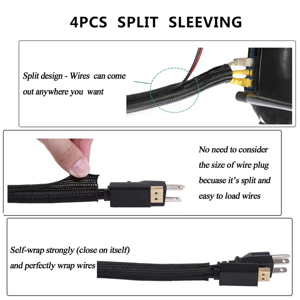 192 PCS Cable Management Kit 4 Wire Organizer Sleeve11 Cable Holder35Cord Cli...
