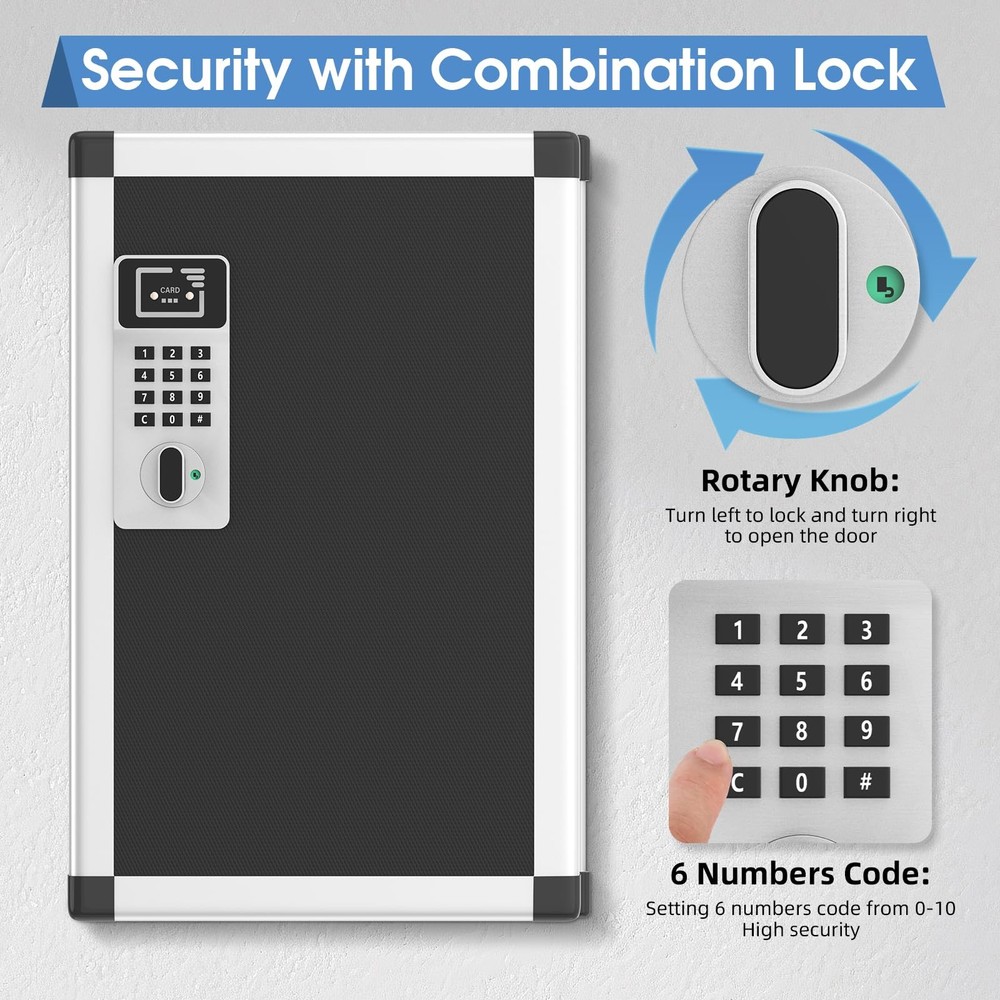 24 Key Box Wall Mount with Code and Key, Key Lock Box with Combination, Key S...