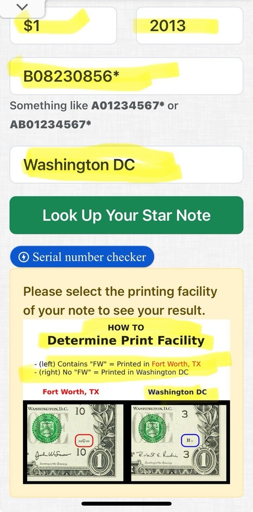 🌟 Star Note 2013 B Duplicate Serial ERROR B08230856* Fancy Number $1 🔥DC