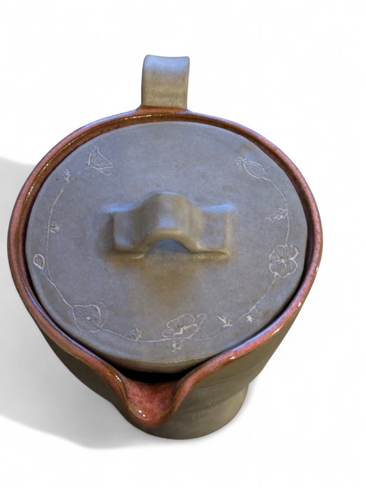 Studio Pottery Small Teapot Steeping Mug – Signed – Exquisite Etched Detail