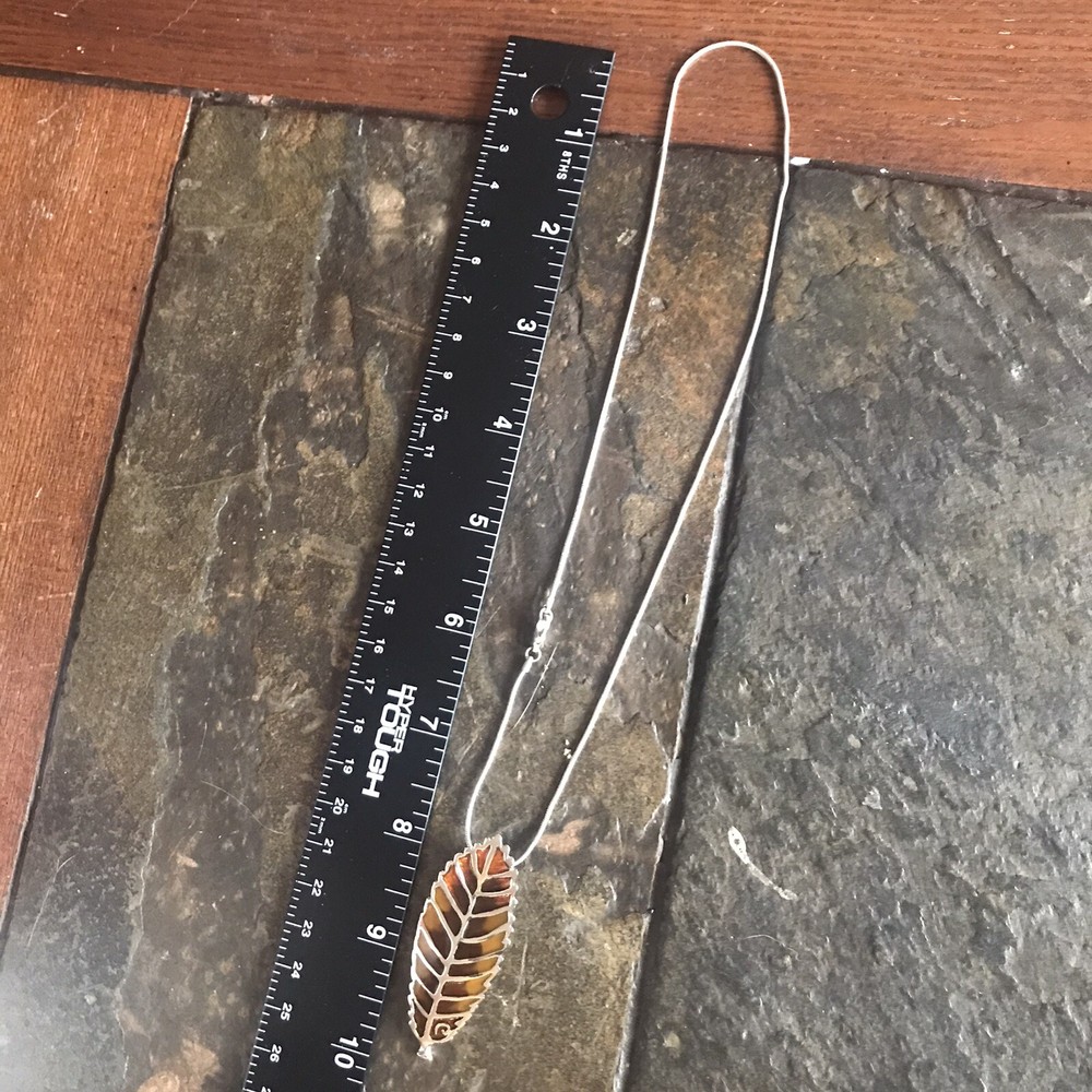 Enamel Leaf Necklace Silvertone 2” Pendant With 16” Chain