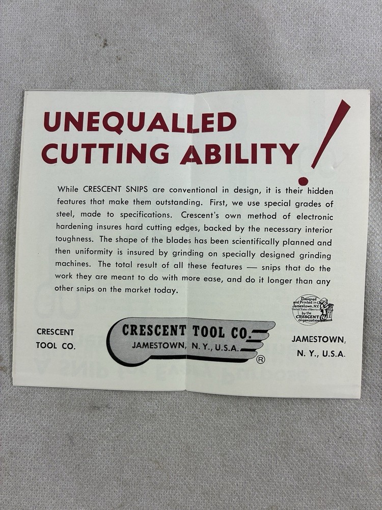 Vintage Crescent Snips Brochure, Circa 1950's