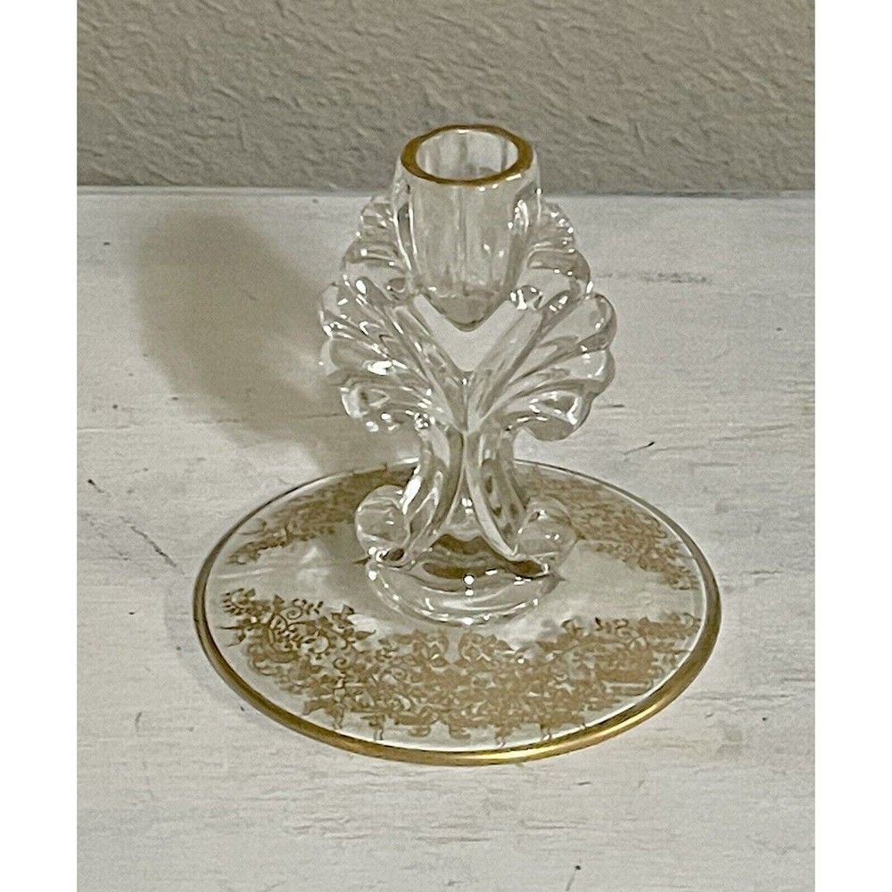 Single Gold Etched Glass Candlestick Holder
