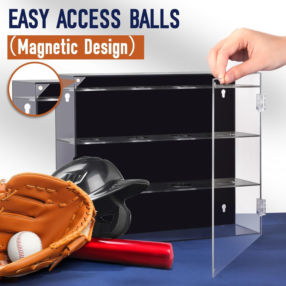 Acrylic Baseball Display Case Wall Mounted Display Holder Shadow Box Clear Baseb