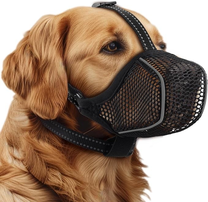 Mesh Soft Muzzle for Small Medium Large Sized Dogs, Breathable Reflective Adjust