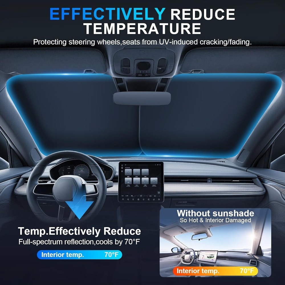 Universal Fit Windshield Sunshade - Foldable 2-Piece Design, Blocks UV Rays